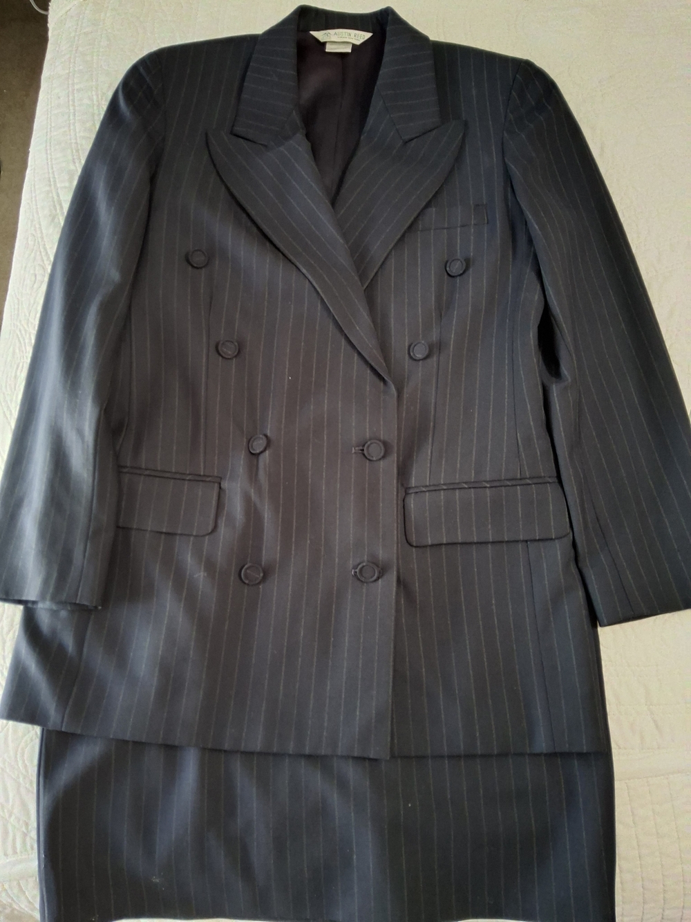 Austin Reed Black Pinstripe Double-Breasted Suit Jacket